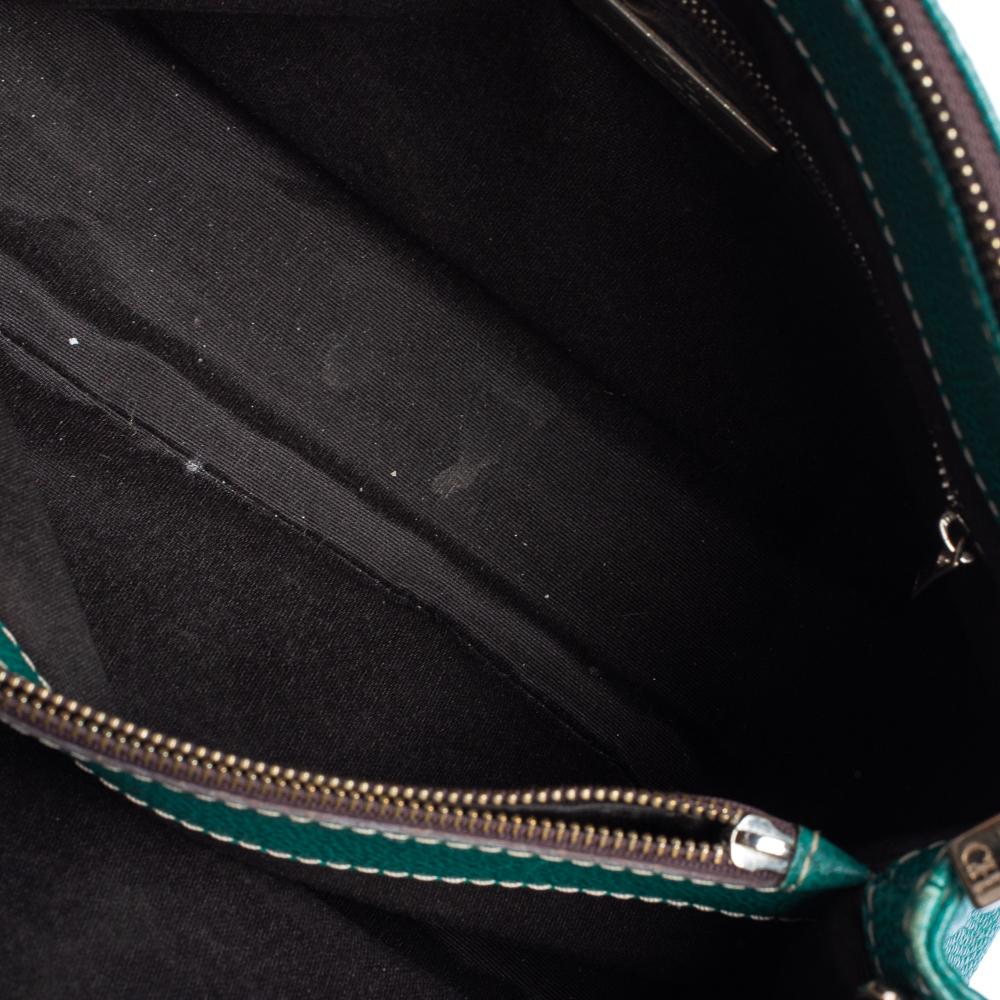 Carolina Herrera Green Embossed Leather Matteo Tote In Good Condition In Dubai, Al Qouz 2