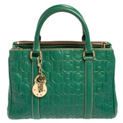 Carolina Herrera Green Embossed Leather Matteo Tote