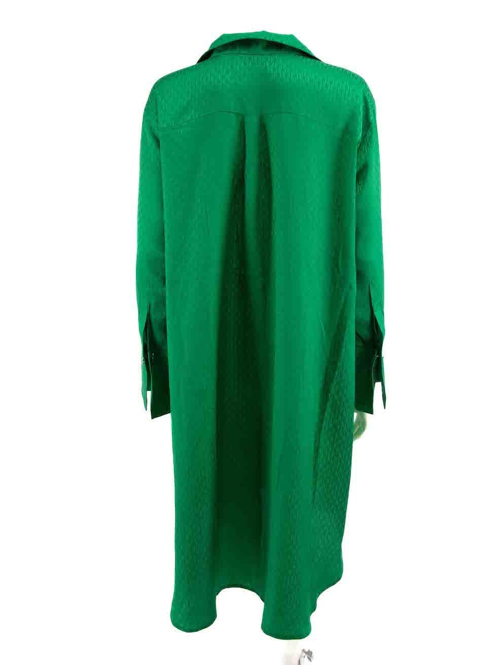 Carolina Herrera Green Logo Jacquard V-Neck Collar Dress Size M In Good Condition For Sale In London, GB