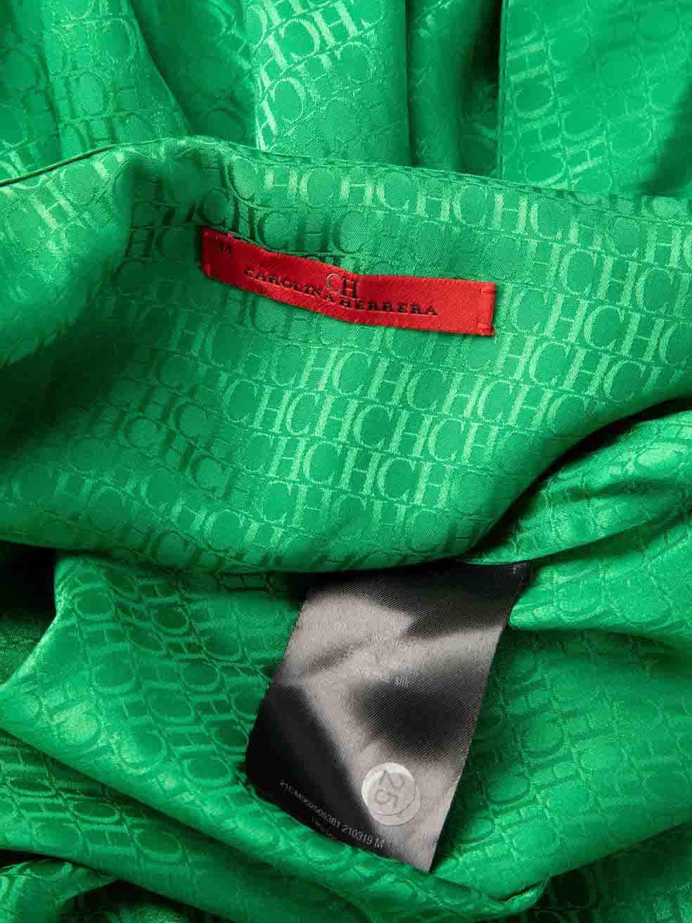 Women's Carolina Herrera Green Logo Jacquard V-Neck Collar Dress Size M For Sale