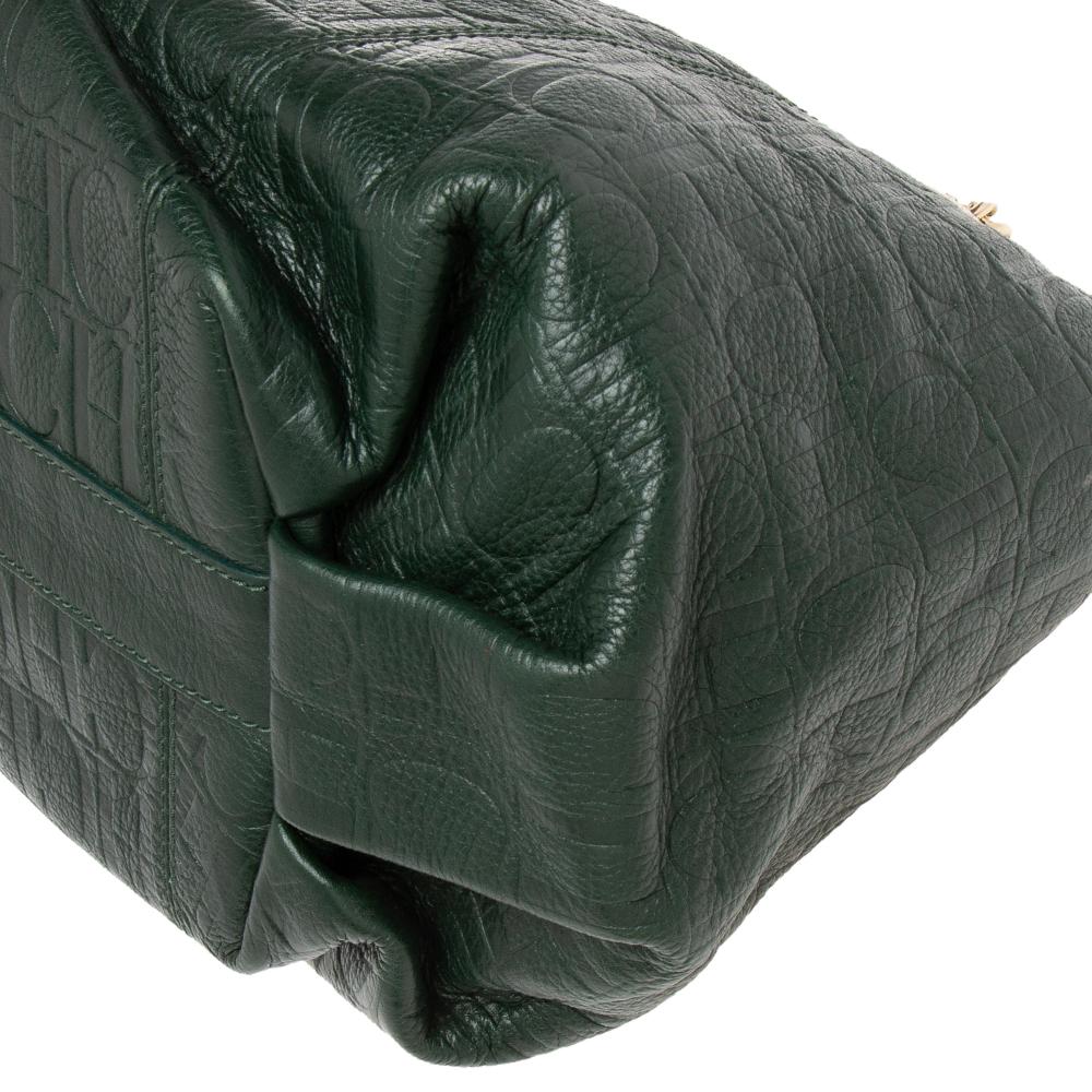 Carolina Herrera Bolso verde de asa de cadena de piel con monograma en relieve Negro