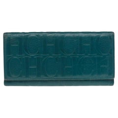 Carolina Herrera Green Monogram Embossed Leather Flap Continental Wallet