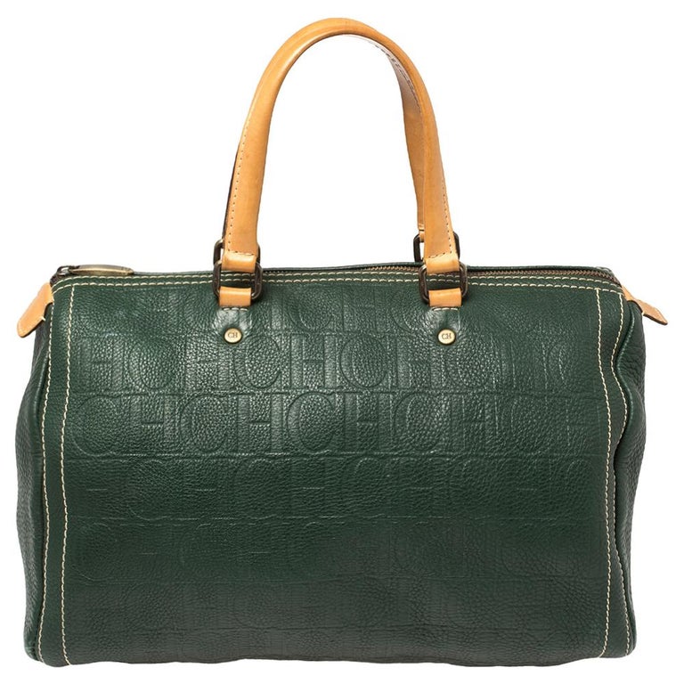 Carolina Herrera Green Monogram Leather large Boston Bag at 1stDibs | andy carolina herrera