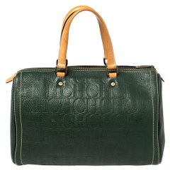 Carolina Herrera Green Monogram Leather large Andy Boston Bag