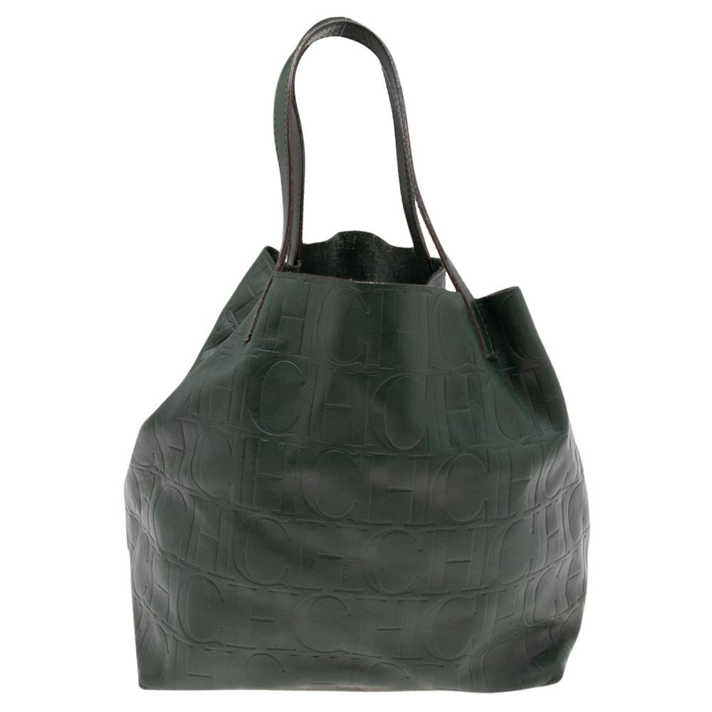 Carolina Herrera Green Monogram Leather Matryoshka Tote 6