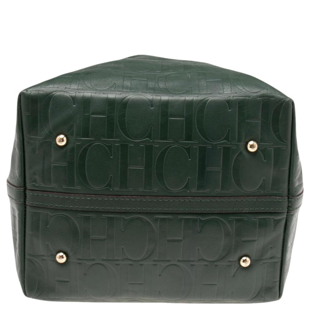 Carolina Herrera Green Monogram Leather Matryoshka Tote 1