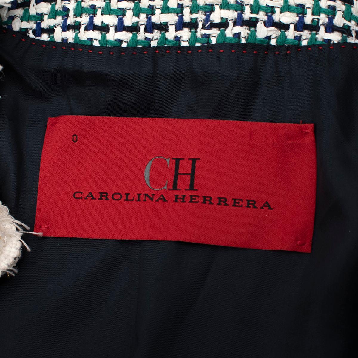 Women's Carolina Herrera Green, Navy & Ivory Woven Raffia Jacket - US 0 For Sale
