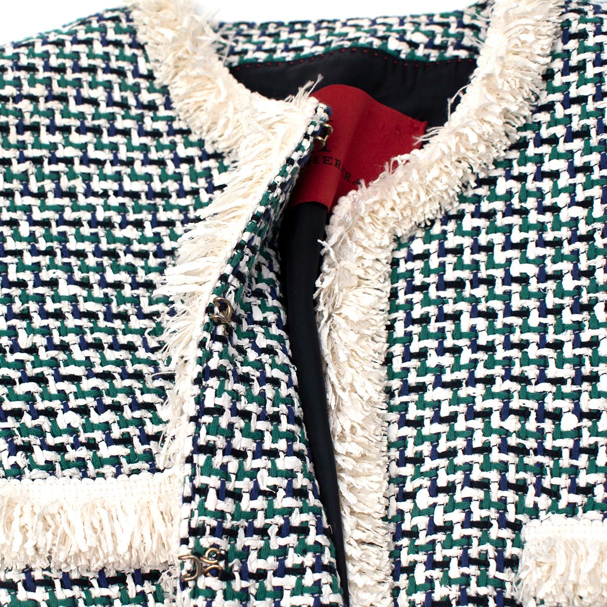 Carolina Herrera Green, Navy & Ivory Woven Raffia Jacket - US 0 For Sale 1