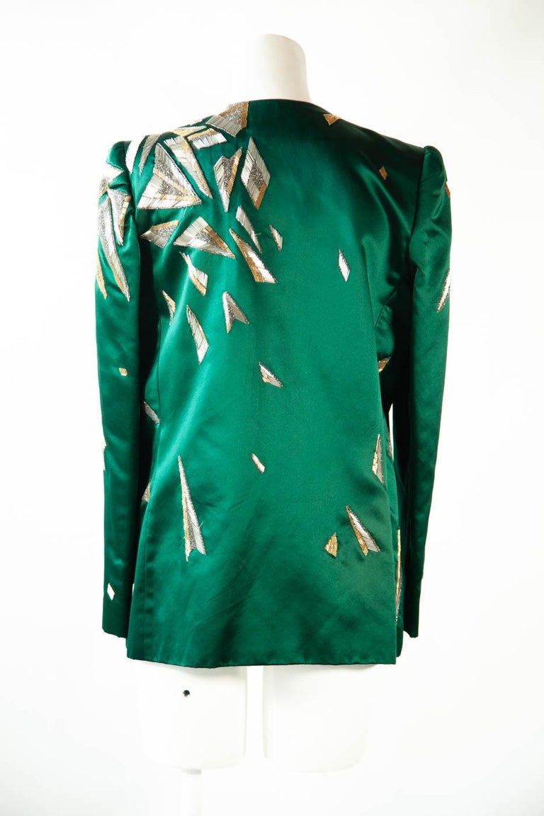 Carolina Herrera Green Silk Beaded Blazer For Sale at 1stDibs