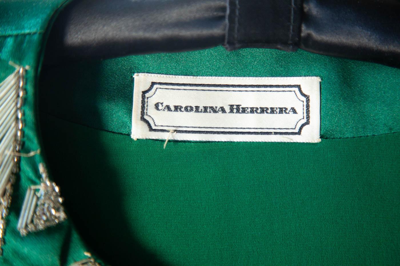 Carolina Herrera Green Silk Beaded Blazer  For Sale 1