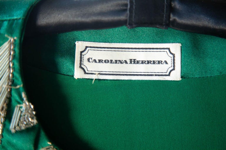 Carolina Herrera Green Silk Beaded Blazer For Sale at 1stDibs