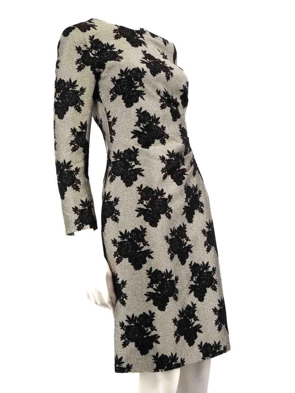 CONDITION is Very good. Hardly any visible wear to dress is evident on this used CH Carolina Herrera designer resale item. The composition label has been removed.
 
 
 
 Details
 
 
 Grey
 
 Wool
 
 Midi dress
 
 Floral pattern
 
 Round neckline
 
