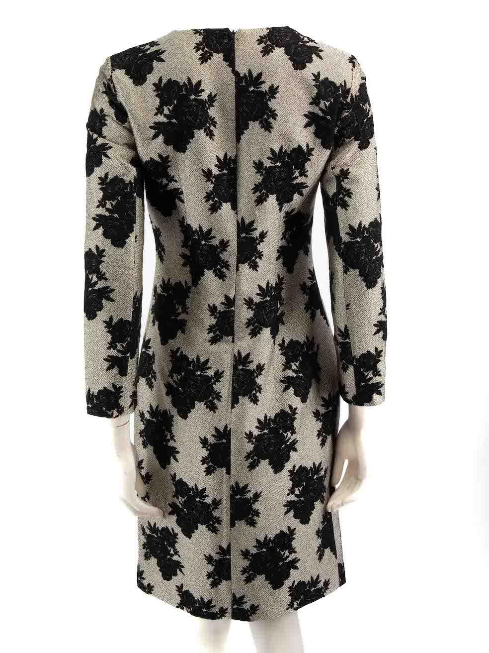 Brown Carolina Herrera Grey Floral Pattern Midi Dress Size XXS