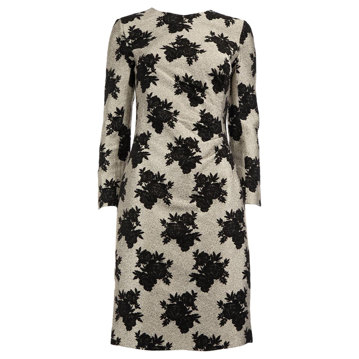 Carolina Herrera Grey Floral Pattern Midi Dress Size XXS