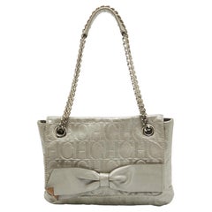 Carolina Herrera Grey Monogram Embossed Leather Audrey Flap Shoulder Bag