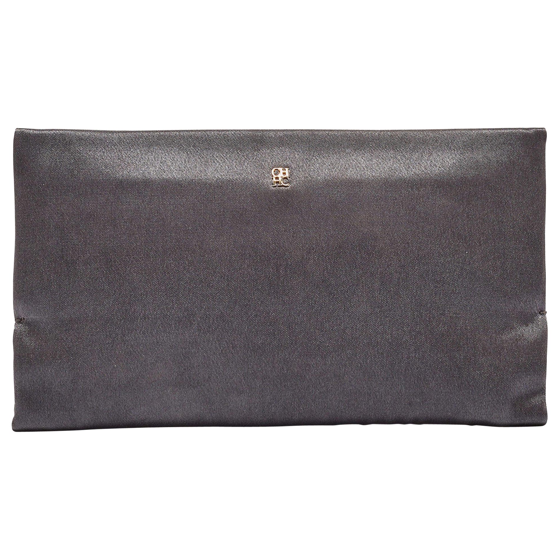 Carolina Herrera Grey Satin Frame Clutch