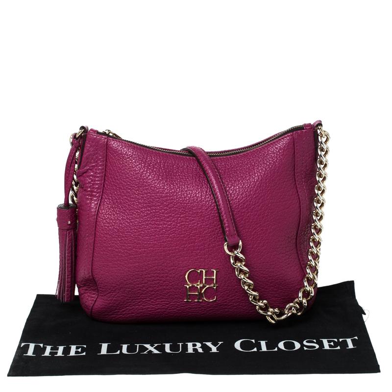 Carolina Herrera Hot Pink Leather Chain Tassel Shoulder Bag 6
