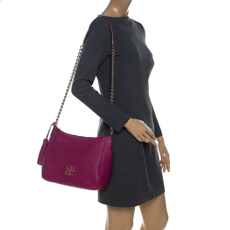 Brown Carolina Herrera Hot Pink Leather Chain Tassel Shoulder Bag