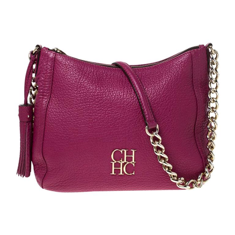 Carolina Herrera Hot Pink Leather Chain Tassel Shoulder Bag