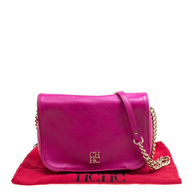 Carolina Herrera Hot Pink Leather New Baltazar Flap Shoulder Bag 5