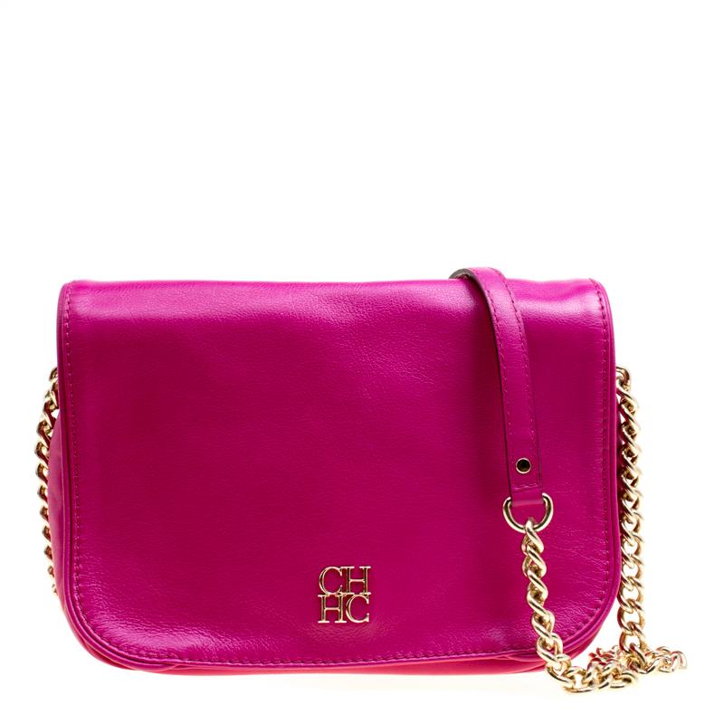 Carolina Herrera Hot Pink Leather New Baltazar Flap Shoulder Bag