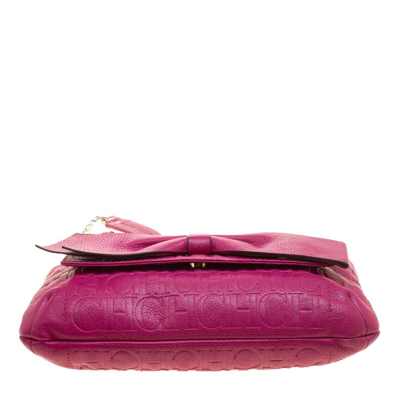 Carolina Herrera Hot Pink Monogram Leather Audrey Shoulder Bag 4