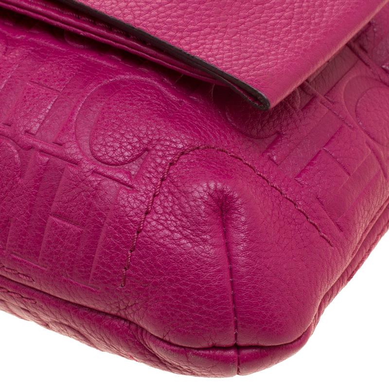 Carolina Herrera Hot Pink Monogram Leather Audrey Shoulder Bag 5