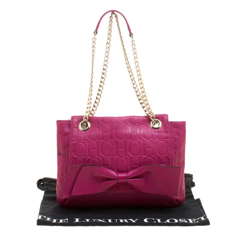 Carolina Herrera Hot Pink Monogram Leather Audrey Shoulder Bag 5