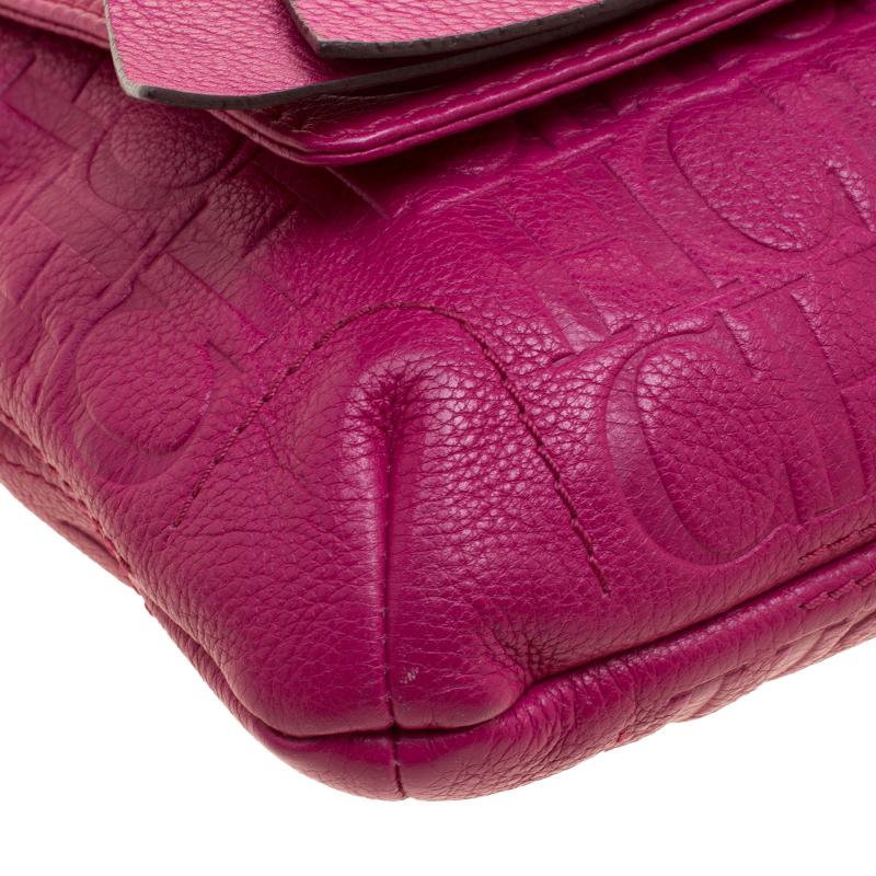 Carolina Herrera Hot Pink Monogram Leather Audrey Shoulder Bag In Excellent Condition In Dubai, Al Qouz 2