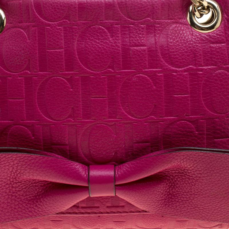 Women's Carolina Herrera Hot Pink Monogram Leather Audrey Shoulder Bag