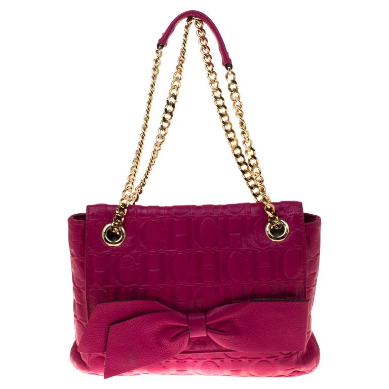 Carolina Herrera Hot Pink Monogram Leather Audrey Shoulder Bag For Sale ...