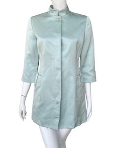 Carolina Herrera Ice Blue Mandarin Collar Satin Jacket M/L
