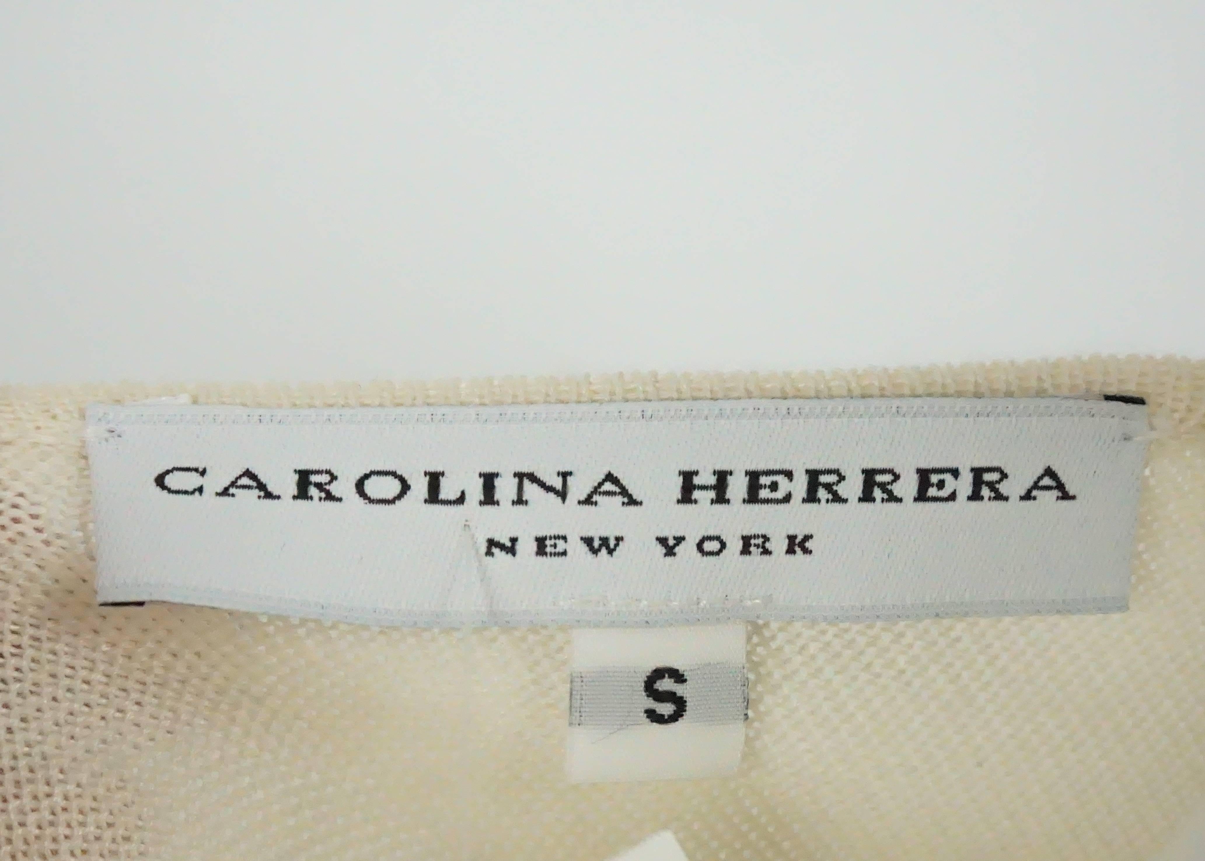 Carolina Herrera Ivory and Blue Knit 3/4 Sleeve - Small 1