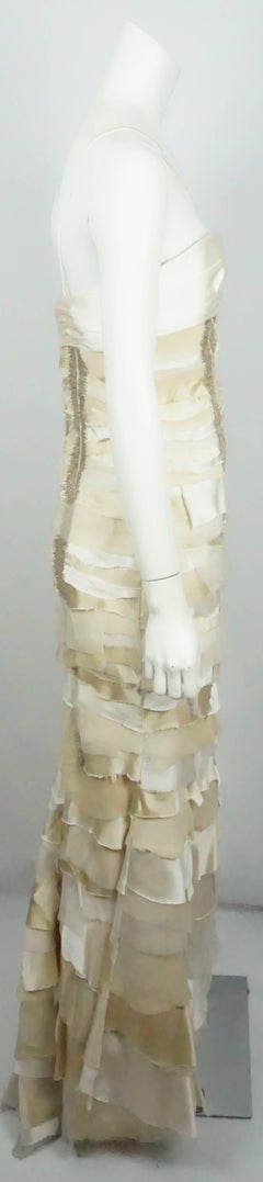 Carolina Herrera - Abito a strati in seta avorio e champagne - 6