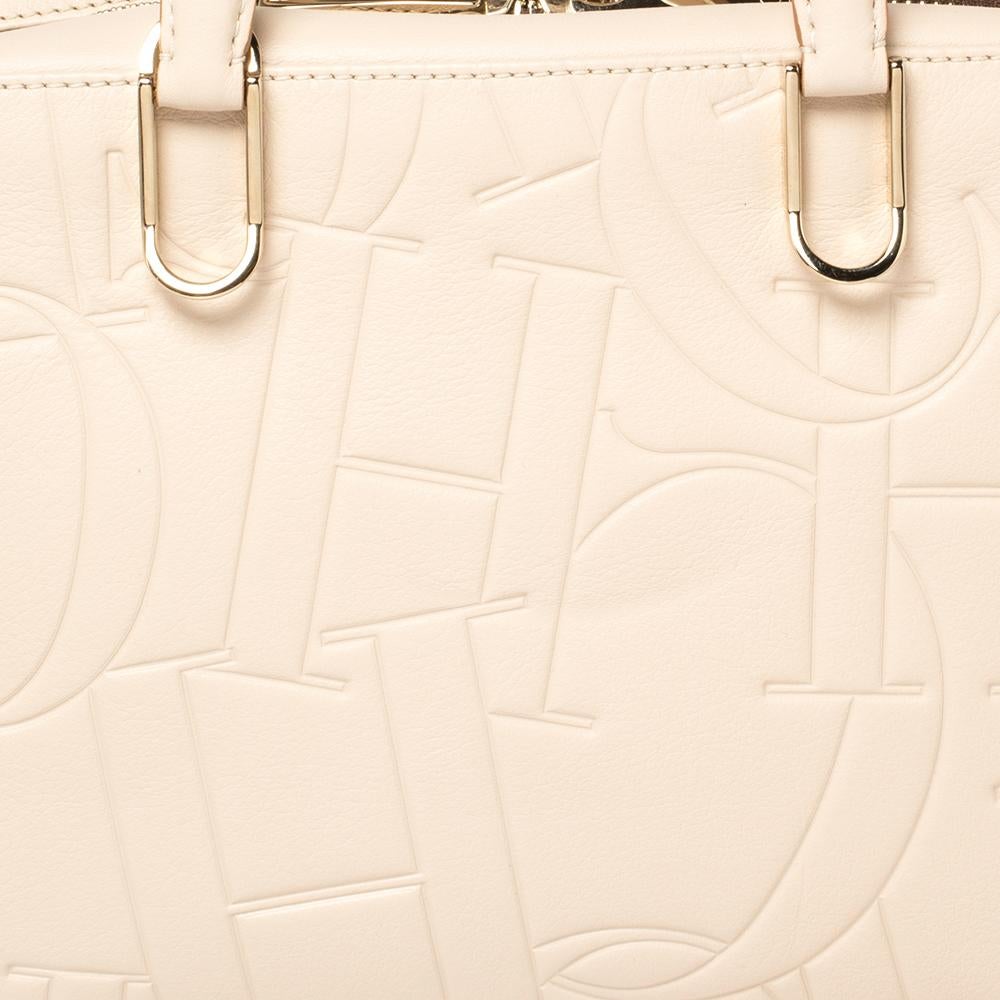 Carolina Herrera Ivory Embossed Leather Duke Satchel 3