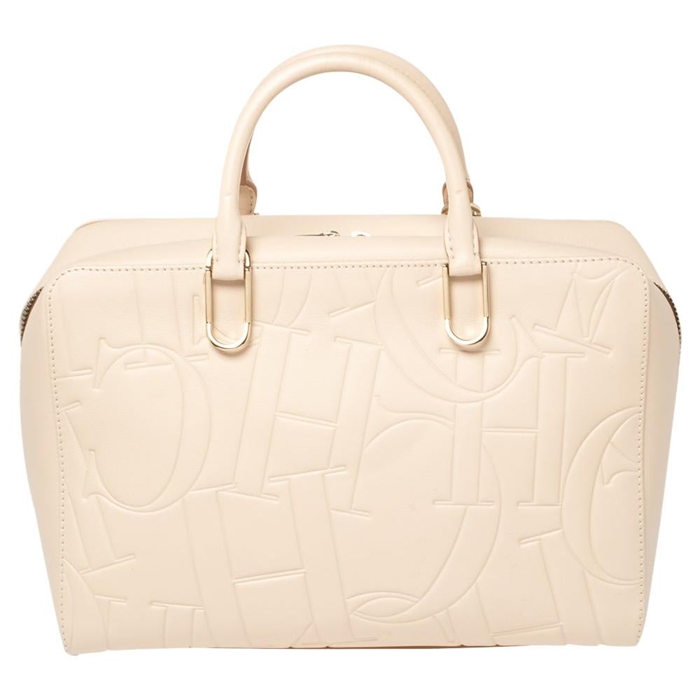 Carolina Herrera Ivory Embossed Leather Duke Satchel