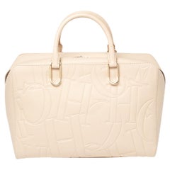 Carolina Herrera Ivory Embossed Leather Duke Satchel