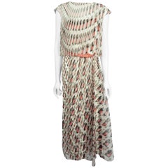 Carolina Herrera Ivory, Navy, and Coral Silk Chiffon Maxi Dress - 8