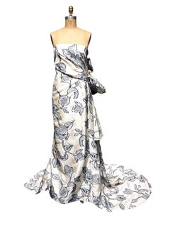 Carolina Herrera Ivory Silk Rose Fil Coupé Gown with Custom Bow + Velvet Flowers