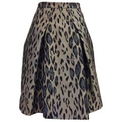 Carolina Herrera Leopard Print Ribbed Satin Bell Skirt