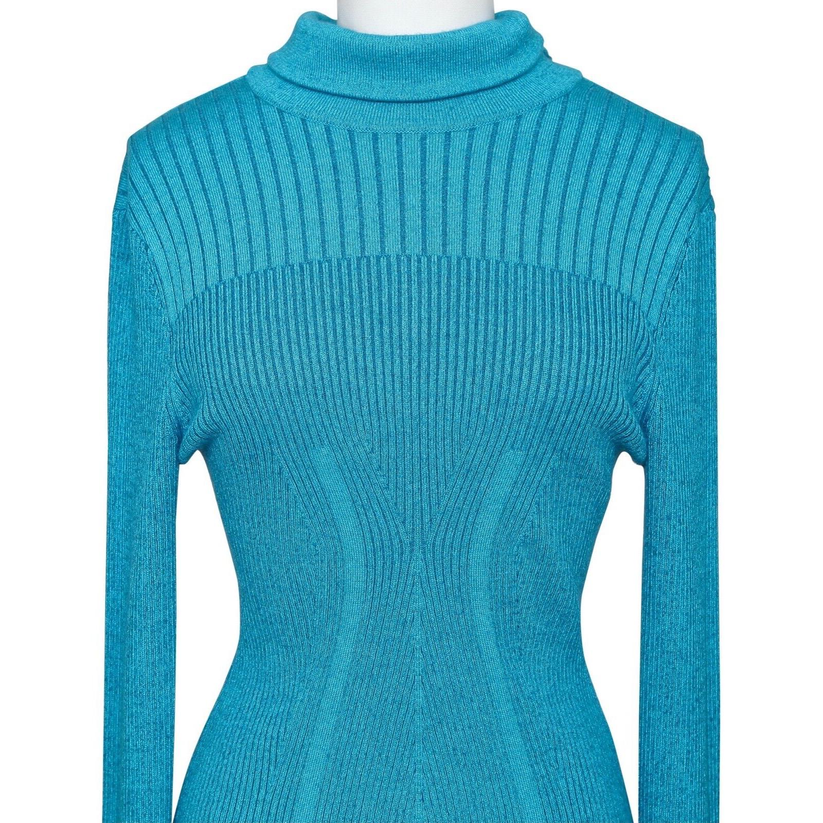 Women's or Men's CAROLINA HERRERA Long Sleeve Knit Sweater Blue Mock Neck Sash Tie Sz M