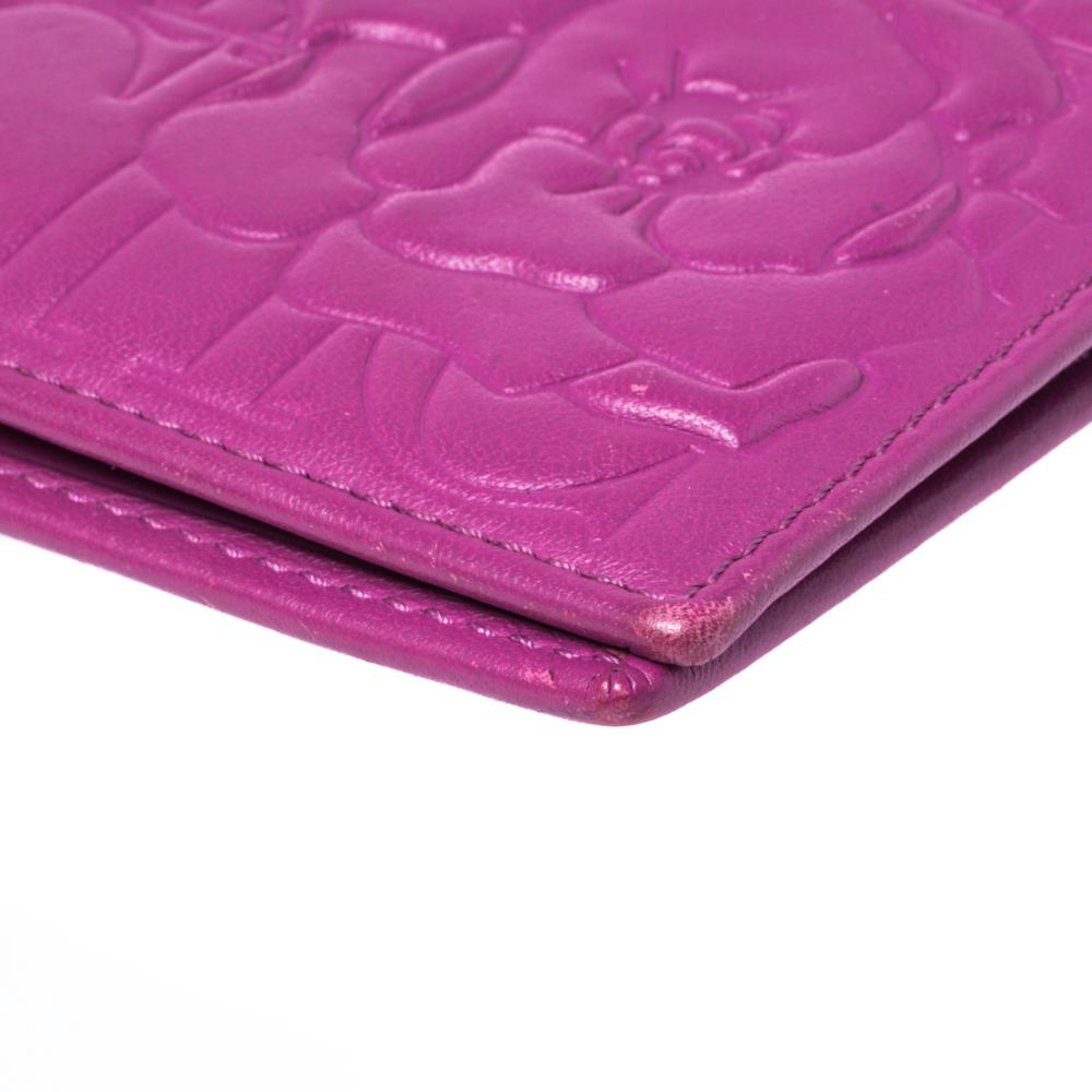 Women's Carolina Herrera Magenta Embossed Leather Bifold Continental Wallet
