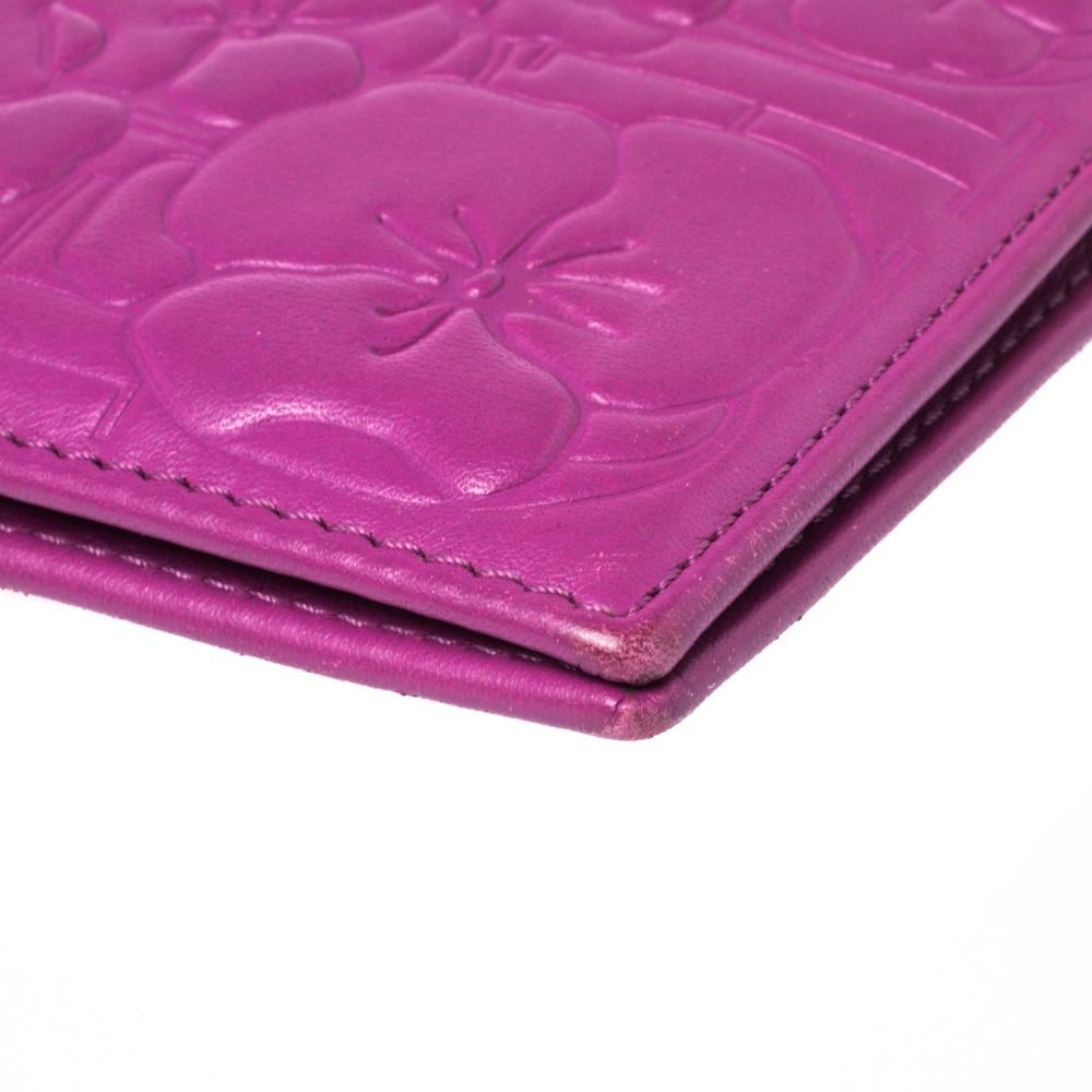 Carolina Herrera Magenta Embossed Leather Bifold Continental Wallet 1