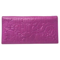 Carolina Herrera Magenta Embossed Leather Bifold Continental Wallet