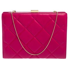 Carolina Herrera Magenta Quilted Leather Chain Clutch