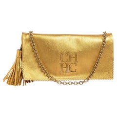 Carolina Herrera Metallic Gold Leather Tassel Chain Crossbody Bag