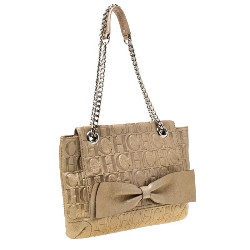 Carolina Herrera Metallic Gold Monogram Leather Audrey Shoulder Bag 1