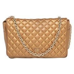 Carolina Herrera Metallic Gold gesteppte Leder-Umhängetasche mit Kettenklappe
