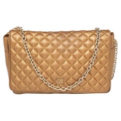 Carolina Herrera Metallic Gold gesteppte Leder-Umhängetasche mit Kette und Klappe