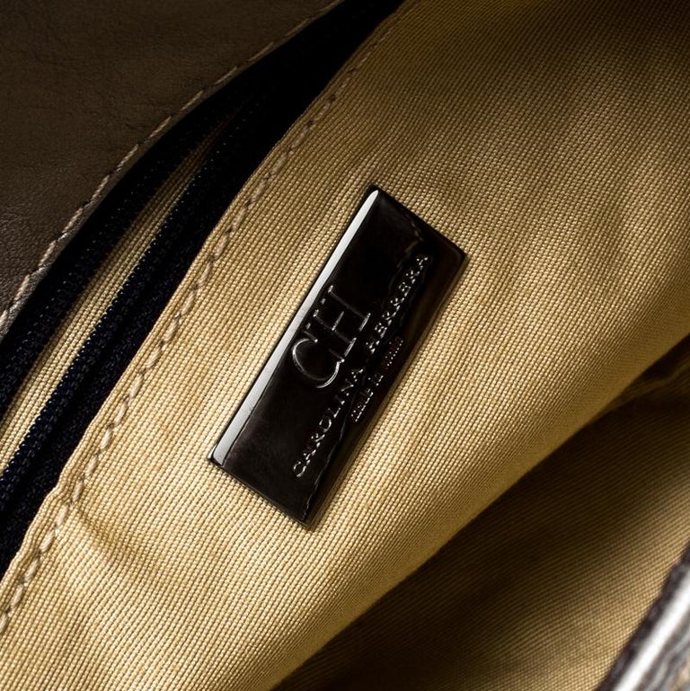 Carolina Herrera Metallic Grey Monogram Leather Shoulder Bag For Sale ...